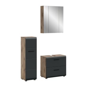 Ice Badmbelset I24 Schwarz matt, Eiche Dekor.