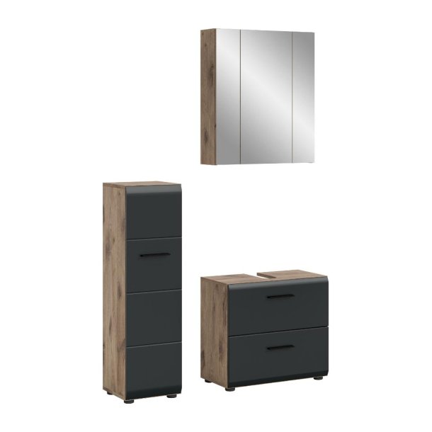 Ice Badmbelset I24 Schwarz matt, Eiche Dekor.