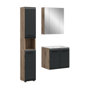 Ice Badmbelset I5 Schwarz matt, Eiche Dekor.