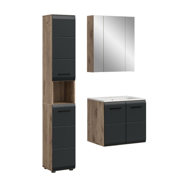 Ice Badmbelset I5 Schwarz matt, Eiche Dekor.