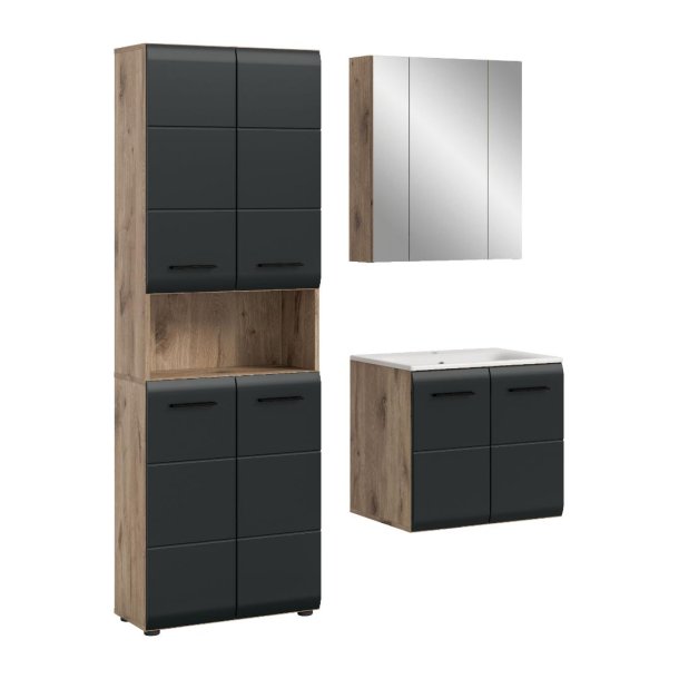 Ice Badmbelset I17 Schwarz matt, Eiche Dekor.