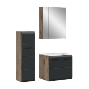 Ice Badmbelset I7 Schwarz matt, Eiche Dekor.