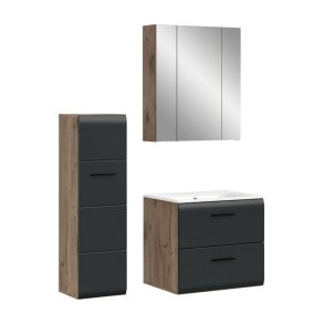 Ice Badmbelset I8 Schwarz matt, Eiche Dekor.