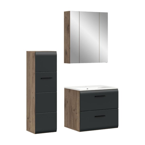 Ice Badmbelset I8 Schwarz matt, Eiche Dekor.