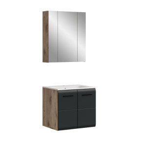 Ice Badmbelset I3 Schwarz matt, Eiche Dekor.