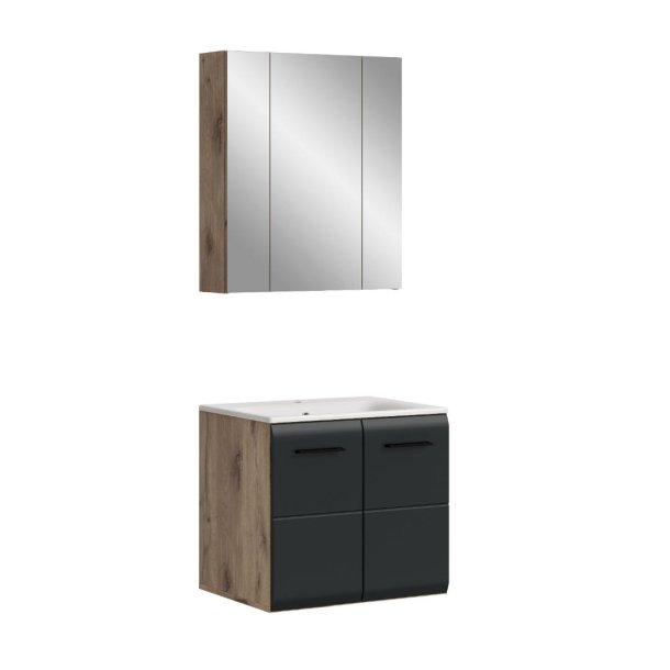 Ice Badmbelset I3 Schwarz matt, Eiche Dekor.