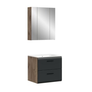 Ice Badmbelset I4 Schwarz matt, Eiche Dekor.