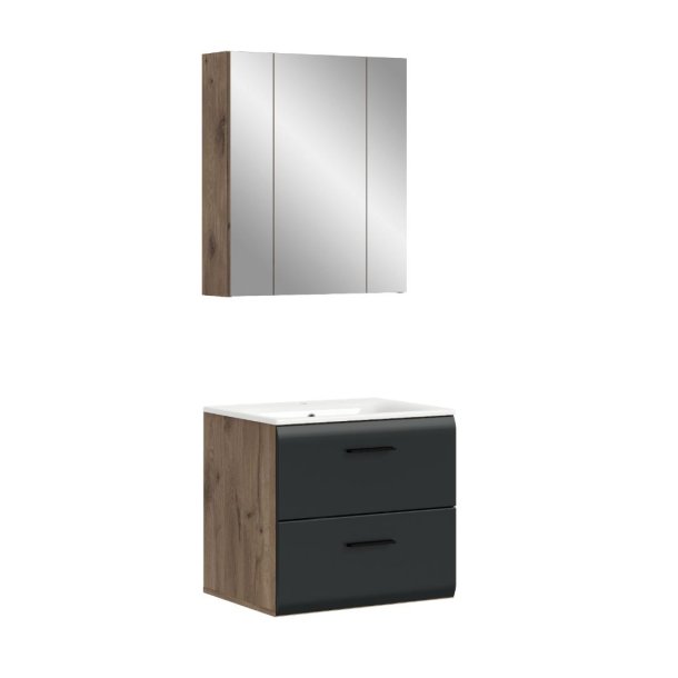 Ice Badmbelset I4 Schwarz matt, Eiche Dekor.