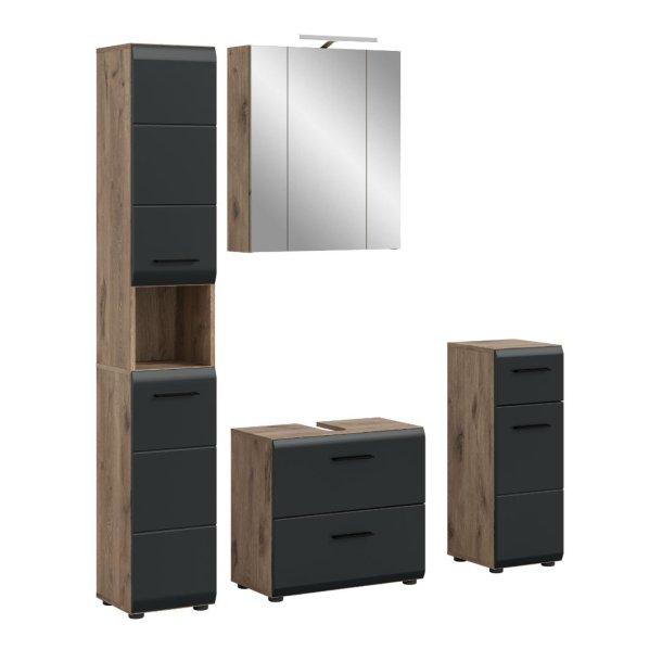 Ice Badmbelset I25 Schwarz matt, Eiche Dekor.