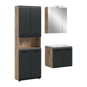 Ice Badmbelset I16 Schwarz matt, Eiche Dekor.