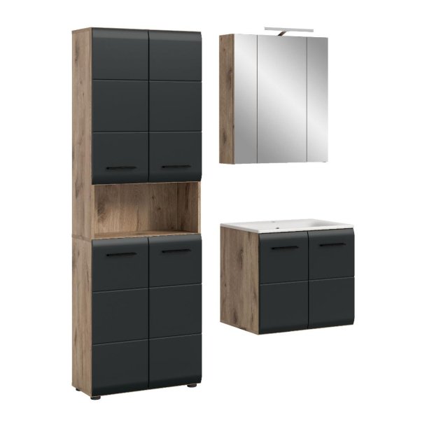 Ice Badmbelset I16 Schwarz matt, Eiche Dekor.