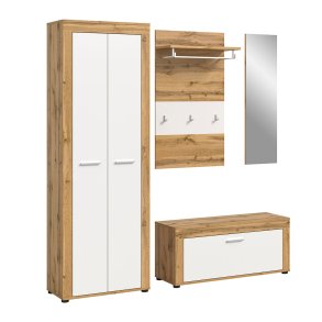 Jam garderobe oppstilling 4 deler hvit, eik dekor.