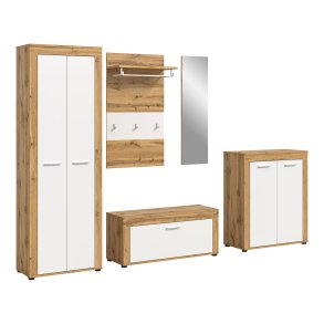 Jam garderobe oppstilling 5 deler hvit, eik dekor.