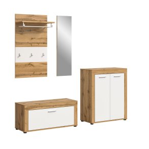 Jam garderobe oppstilling 4 deler hvit, eik dekor.