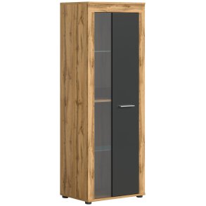 Jam Vitrinenschrank 1 Glastr grau, Eiche Dekor.