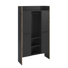 Bueno Kleiderschrank 2 Tren, 1 Schublade, 3 Regale und 2 Haken dunkelgrau.