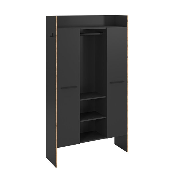 Bueno Kleiderschrank 2 Tren, 1 Schublade, 3 Regale und 2 Haken dunkelgrau.