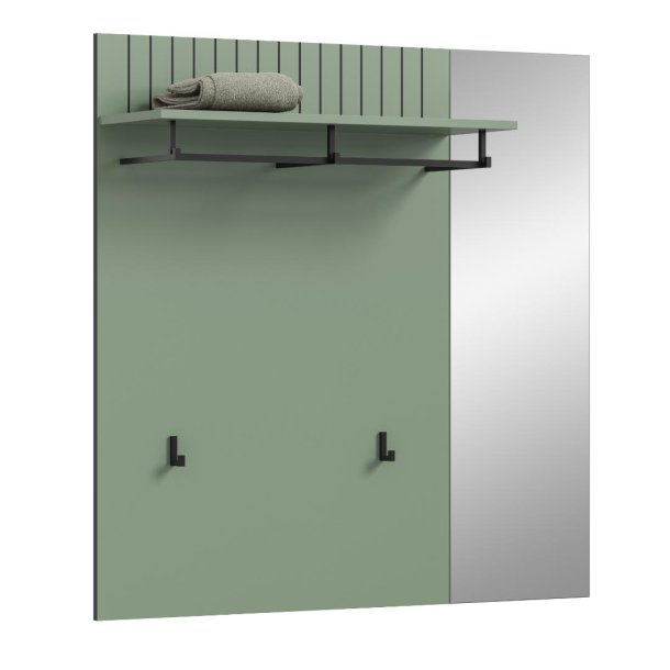 Station kl�dh�ngare 2 krokar, 1 spegel dammig gr�n.