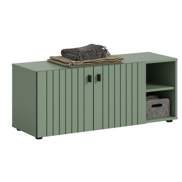 Station b�nk 2 luckor, 2 hyllor dammig gr�n.