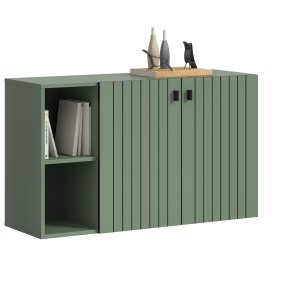 Station Schuhschrank 2 Türen, 2 Regalböden staubgrün.