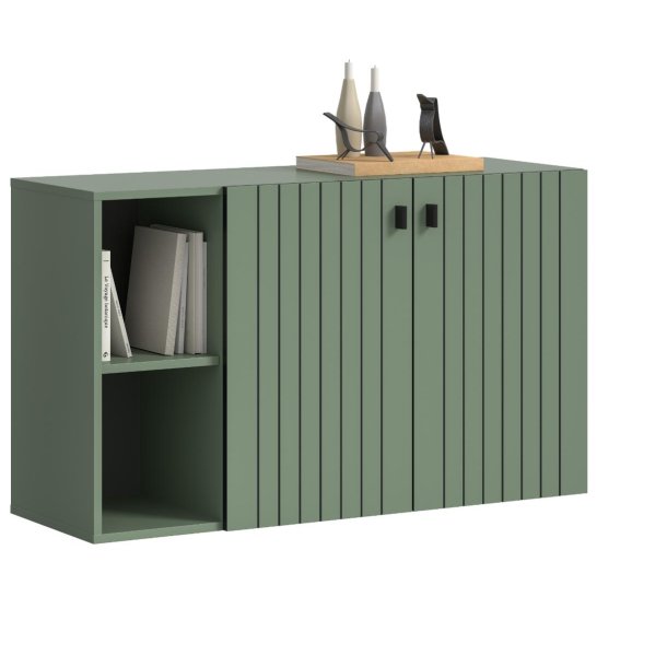 Station Schuhschrank 2 Türen, 2 Regalböden staubgrün.