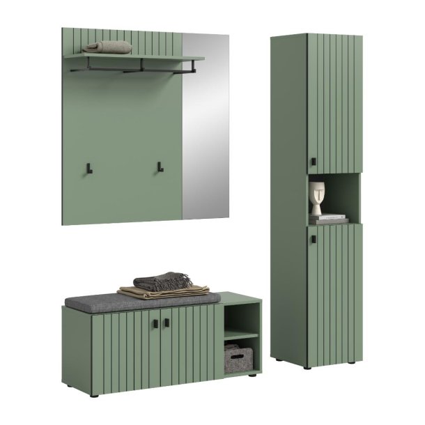 Station Garderobenm�bel Set inkl. Kissen staubgr�n.