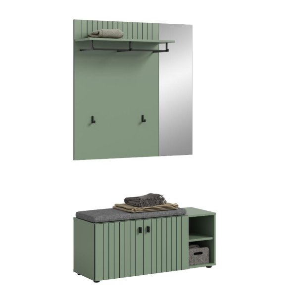 Station Garderobenm�bel Set inkl. Kissen staubgr�n.