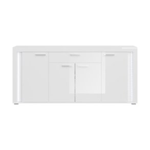 Skylight Sideboard 4 Türen, 1 Schublade mit Licht Hochglanz weiß,Glas grau,weiß.