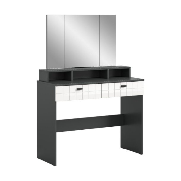 Monte konsola w tym lustro 2 szuflady, 3 półki biały połysk, szary.