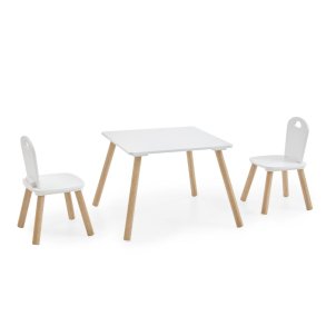 Karin Babyzimmermöbel Set 1 Tisch, 2 Stühle weiß, Kiefer natur.