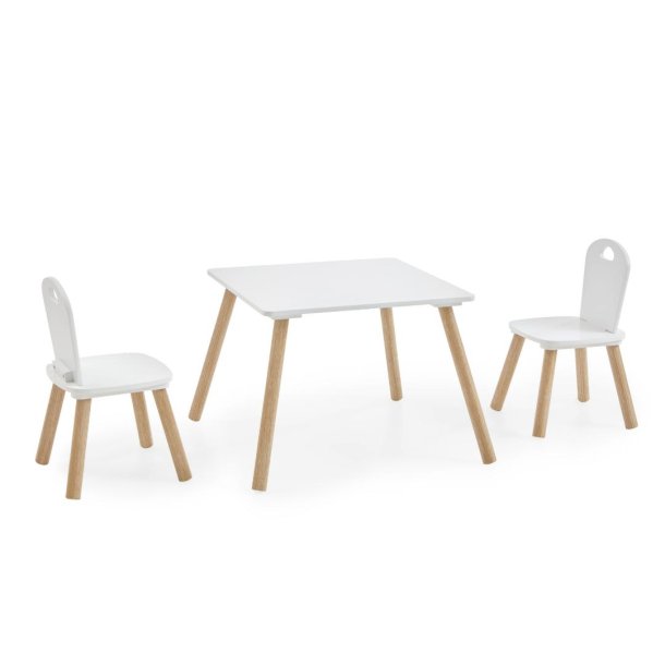 Karin Babyzimmermöbel Set 1 Tisch, 2 Stühle weiß, Kiefer natur.