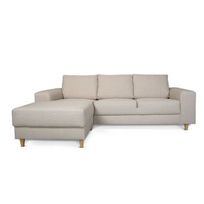 Nordic sofa med sjeselong venstrevent lyse beige.