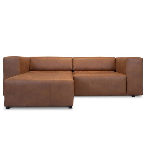 Heaven sofa med chaiselong hjre, venstrevendt cognac farvet lder.