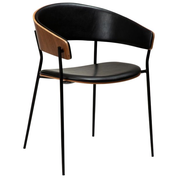 Crib Dan-Form spisestuestol med armln finer valnd, PU kunstlder sort.