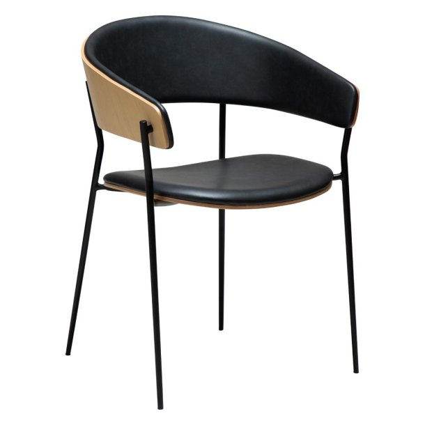 Crib Dan-Form spisestuestol med armln finer eg, PU kunstlder sort.