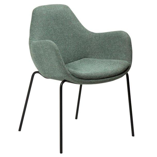 Zimmer Dan-Form matstol med armstöd bouclé grönaktig.