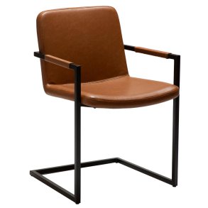 Bounce Dan-Form Esszimmerstuhl mit Armlehnen PU-Kunstleder hellbraun.