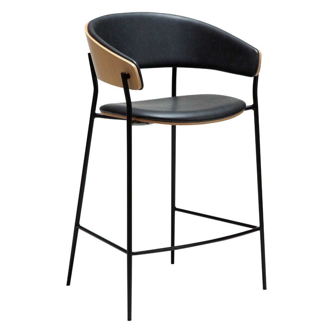 Crib Dan-Form counter stol med armlene finér eik, PU kunstlær svart ...