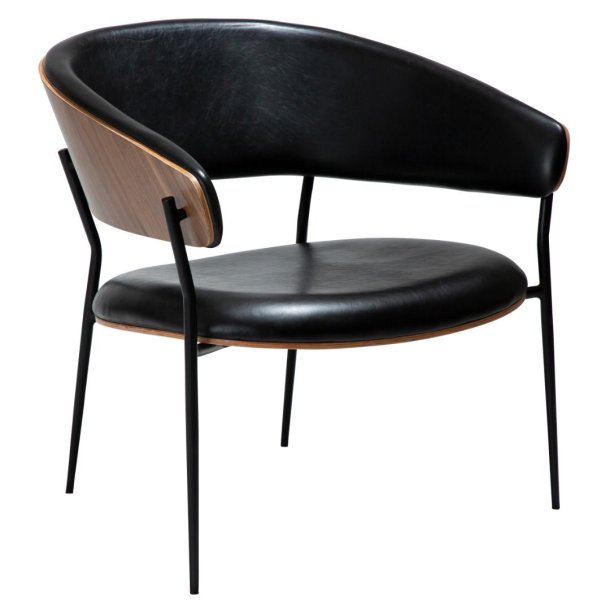Crib Dan-Form lnestol med armln finer valnd, PU kunstlder sort.
