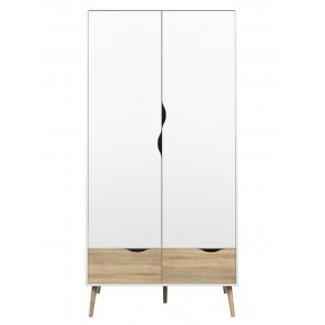 Kleiderschrank Napoli 2-trig mit 2 Schubladen weiss/Eiche.