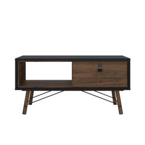 Rye Couchtisch 1 Schublade mattschwarz, wallnuss Dekor.