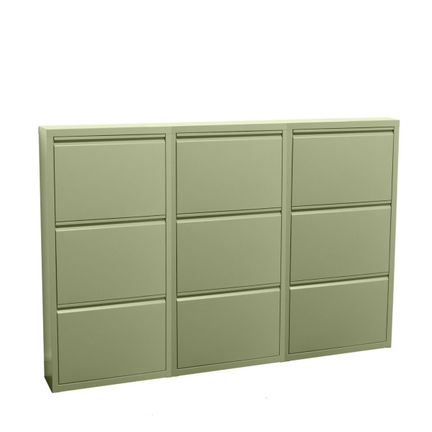 Pisa skoskap med 9 drer i metall grnn. Leveres ferdig montert.