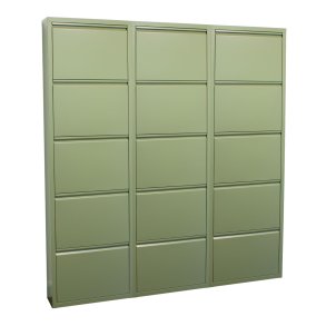 Pisa skoskap med 15 drer i metall grnn. Leveres ferdig montert.