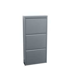 Pisa Schuhschrank mit 3 Klappen/Türen in Metall grau. Fertig montiert geliefert.