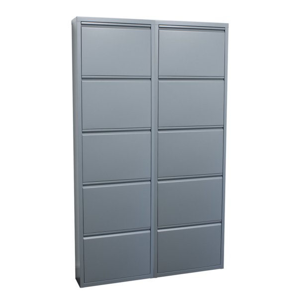 Pisa Schuhschrank mit 10 Klappen/Tren in Metall grau. Fertig montiert geliefert.