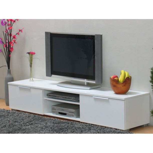 Bergamo Tv-bord med 2 skuffer og 2 hylder bredde 172 cm, hjde 33 cm hvid hjglans.